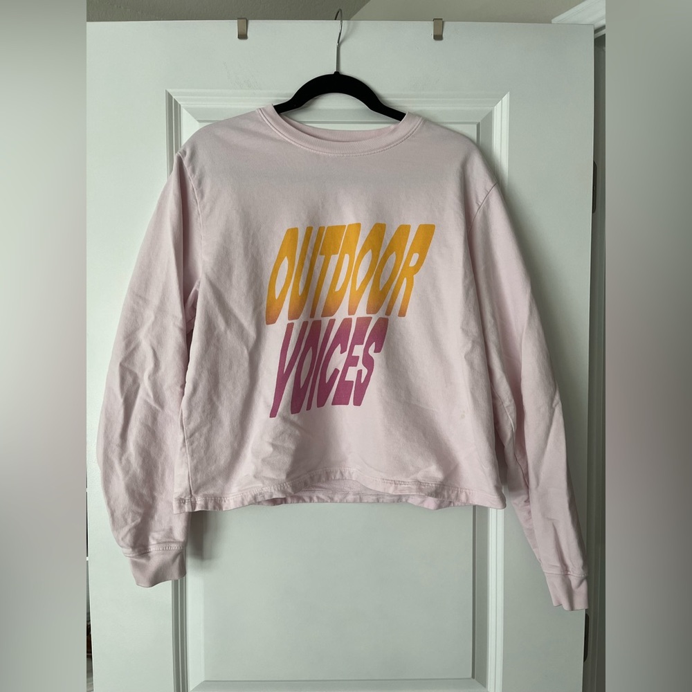 Outdoor Voices Light Pink Crop Top with Orange and Pink Logo